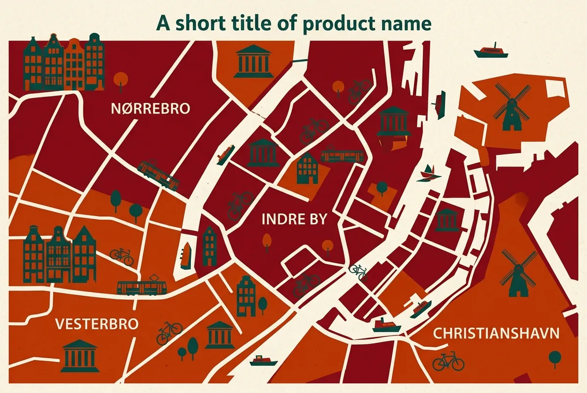 carte simplifiee avec icones generiques situant les quartiers indre by, vesterbro, norrebro et christianshavn pour choisir ou loger a copenhague